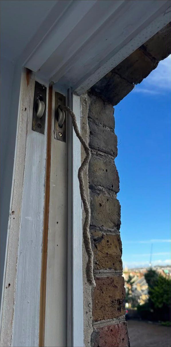 New sash window frame during installation